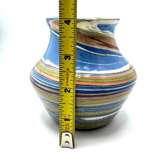 Handcrafted Multicolor Swirl Ceramic Vase 4" Tall - Picture 4 of 8
